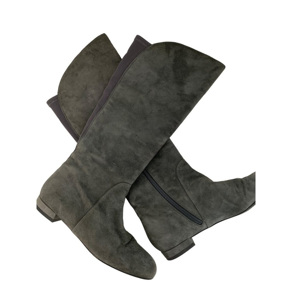 Stuart Weitzman Gray Suede Knee-High Boots Size 6M Flats Side Zipper 7974